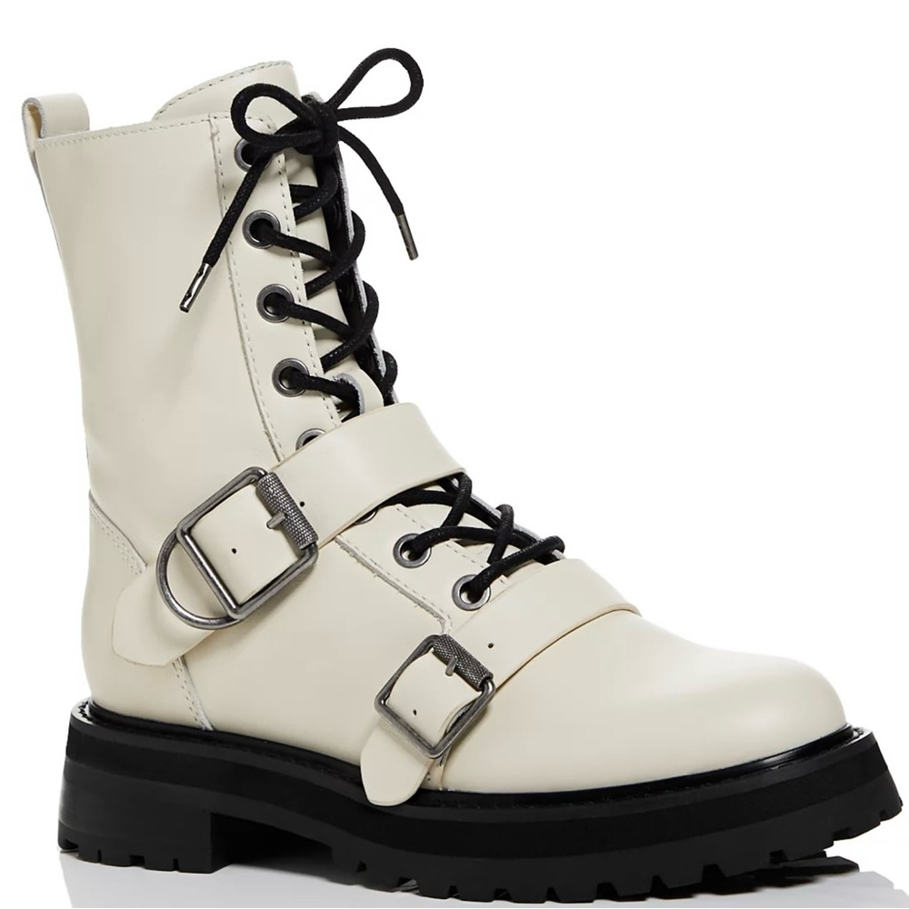 NEW DOLCE VITA OFF-WHITE LEATHER COMBAT BOOTS